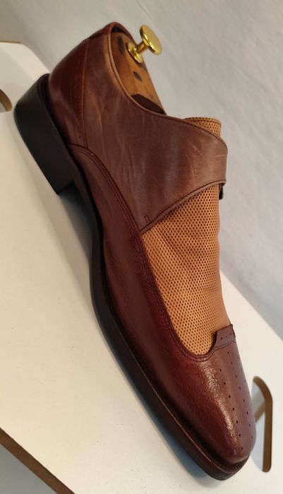 Pantofi monk de lux 44.5 45 lucrati manual Mezlan NOI piele naturala moale maro camel
