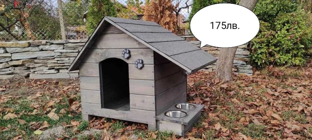 Къща за куче със стряха + купи;Колиба за кучета;Къщи за кученца
