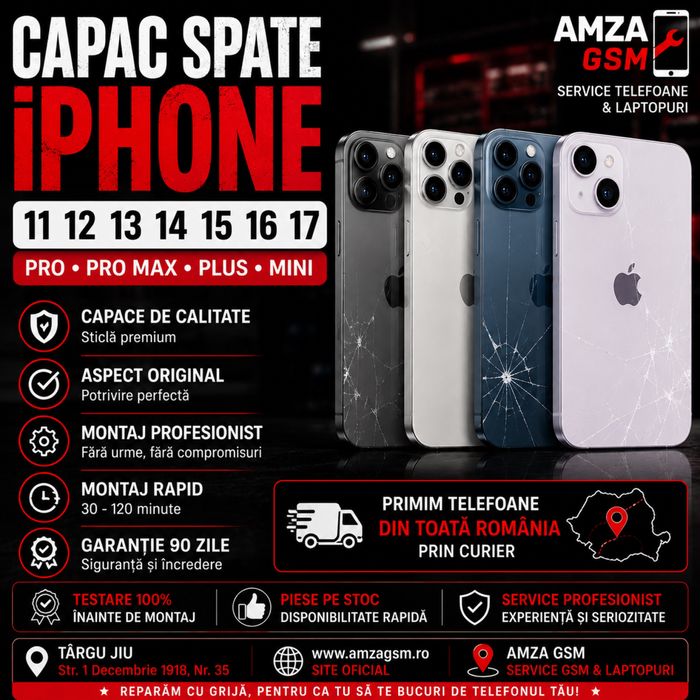 Capac Spate Sticlă Carcasă iPhone 11 12 13 14 15 16 17 Pro Max Plus Mini