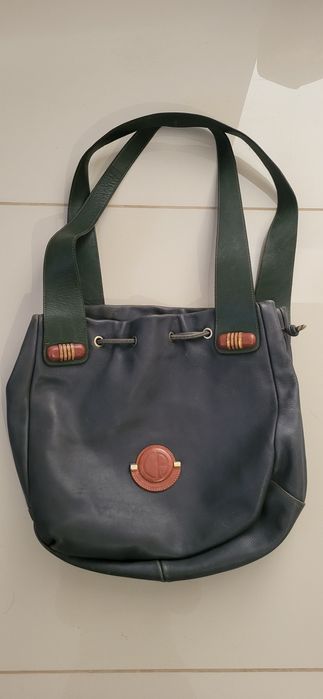 Geanta piele naturala vintage, verde