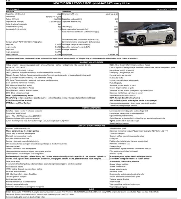 Hyundai Tucson Luxury N Line 2026 Hybrid 1.6T 239cp 4x4 6AT Garantie