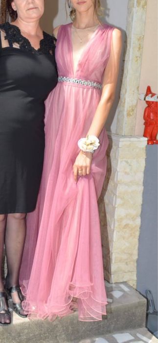 Rochie roz prăfuit si curea detasabila