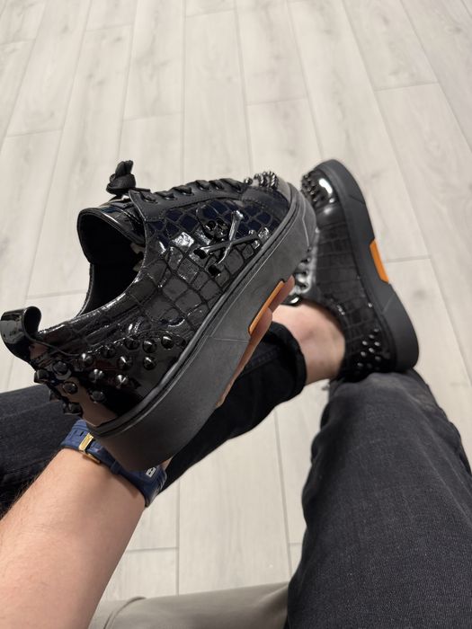 Adidasi Barbati Philpp Plein Full Negru Lucios!