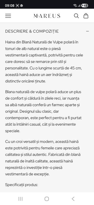 Haina short din Blană Naturală de Vulpe polară în tonuri de alb natural; se face si vesta