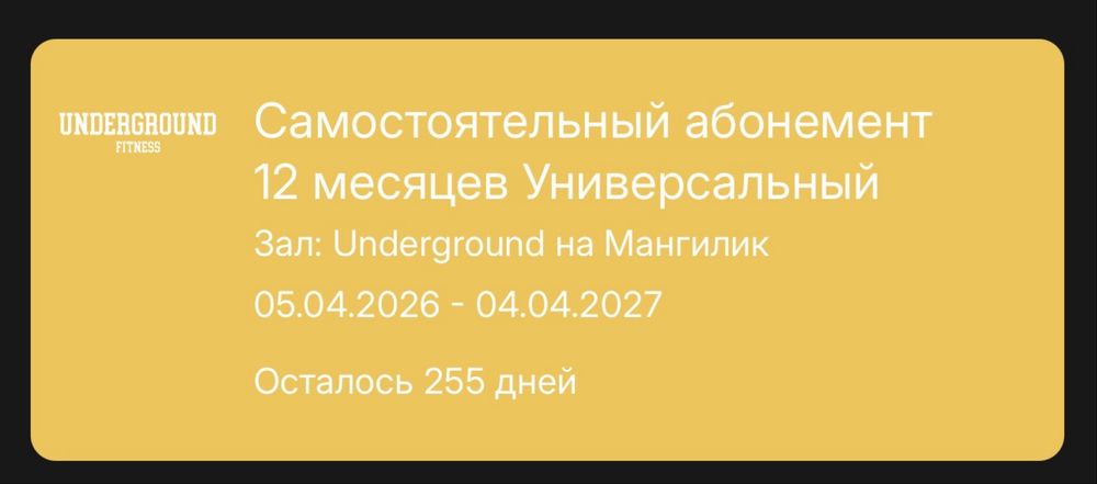 Абонемент Underground Gym 255 дней