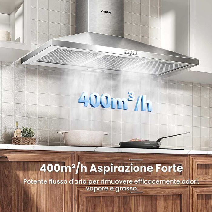 Абсорбатор от неръждаема стомана COMFEE' PYRA17SS-90  90 см с LED осветление