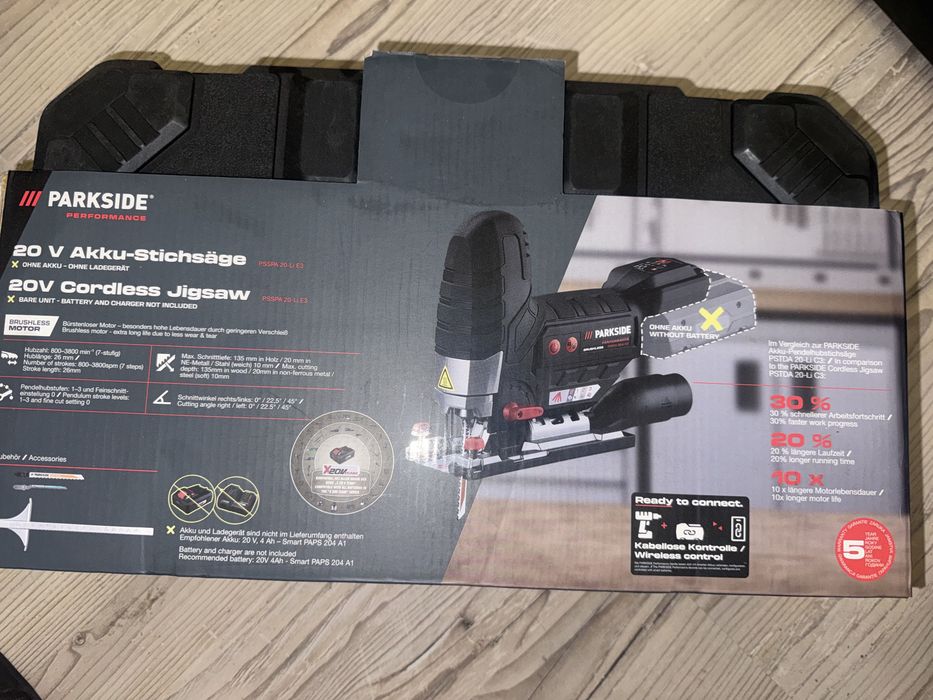 НОВ Parkside Performance 20V безчетков прободен трион / зеге, 5 Год