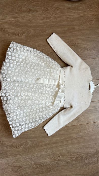 Детска официална бяла рокля с болеро