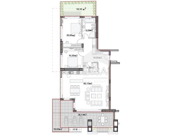 Луксозен тристаен апартамент за продажба в затворен комплекс, на брега