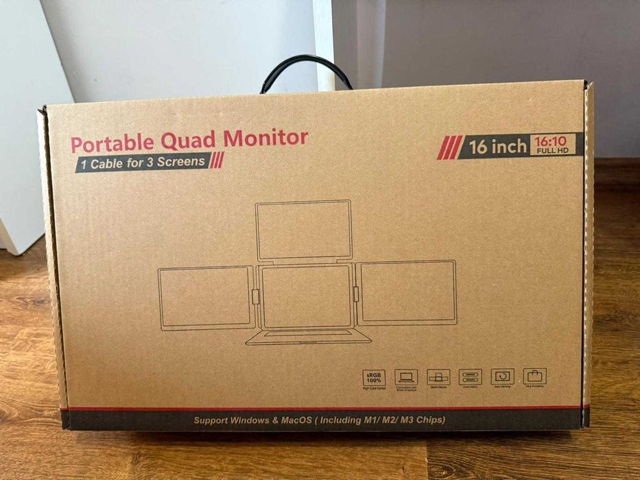 Monitor Triplu Extensibil si Portabil 16 inch, Geanta inclusa