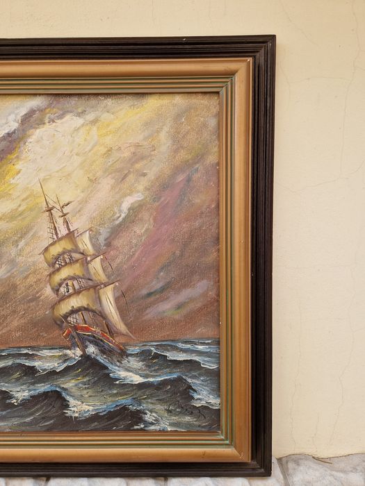 Уникална голяма антикварна авторска картина масло върху