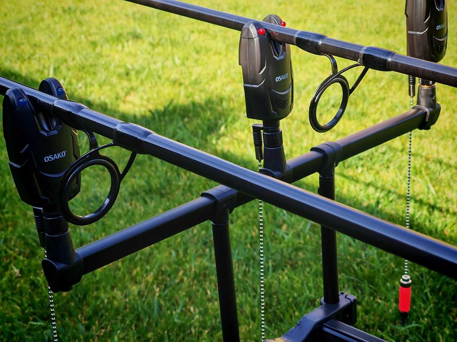 Шарански Комплект с 3 Шарански Въдици OSAKO Super Rod Carp 3.60м + 3 Макари SAIMINO 14000 + Сигнализатори с Обтегачи OSAKO K5 3+3 +Шаранджийска стойка