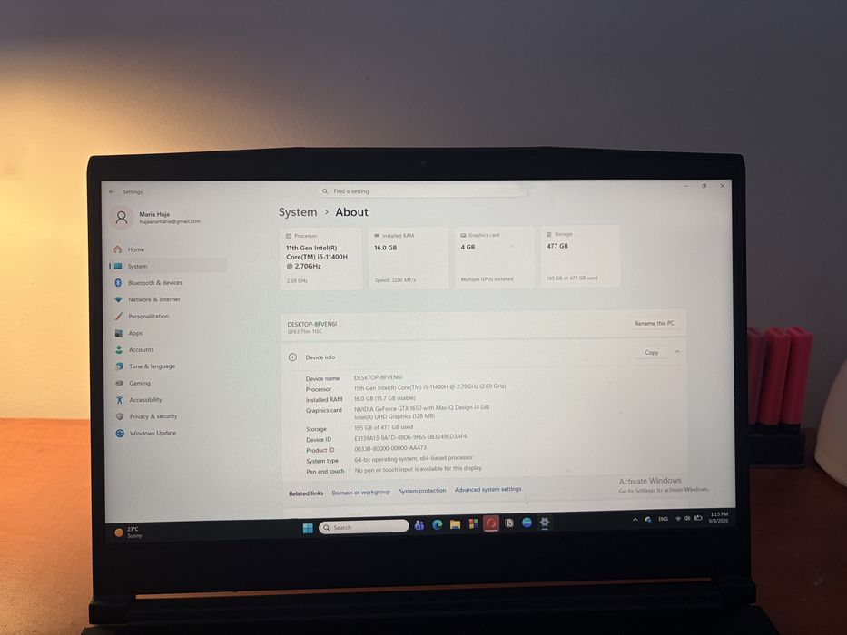 MSI GF63 Thin 11SC | i5-11400H | GTX 1650 4GB | 16GB RAM | SSD 512GB