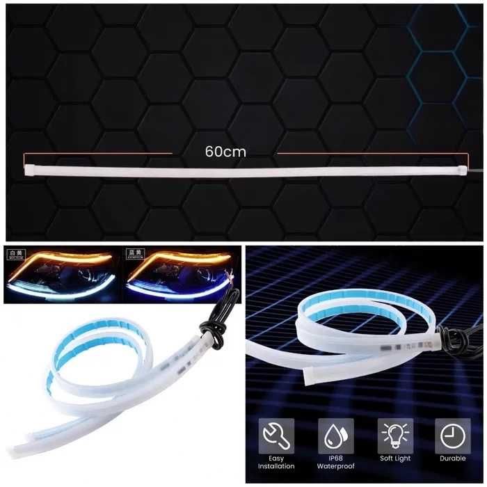 60 см 2 БРОЯ LED DRL Гъвкави Ленти за Фарове Дневни светлини с мигач