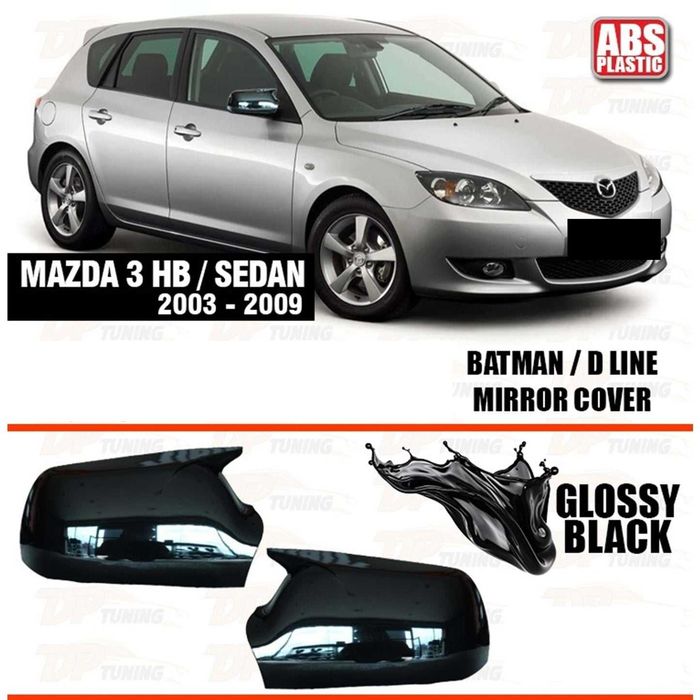 Капаци за огледала Батман Дизайн за MAZDA 3 2003 - 2009 Черен Лак!