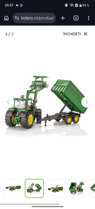 Tractor Bruder John Deere cu încărcător frontal și remorcă basculantă