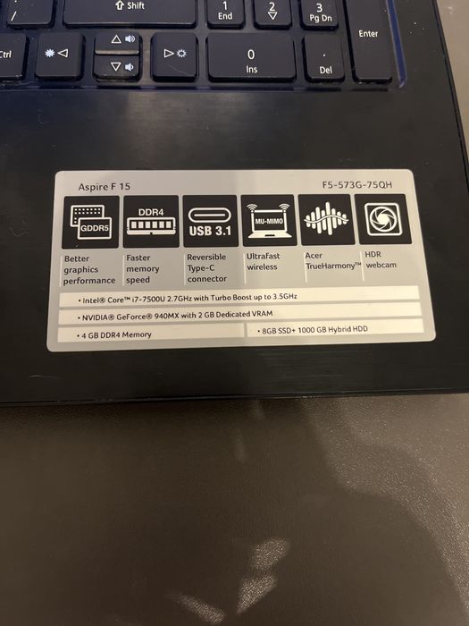 Acer F15 i7 • Лаптоп за работа и учене • 12GB RAM
