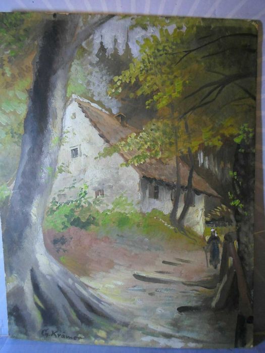 Pictura, ulei pe carton, 1940, semnata G.Kramer