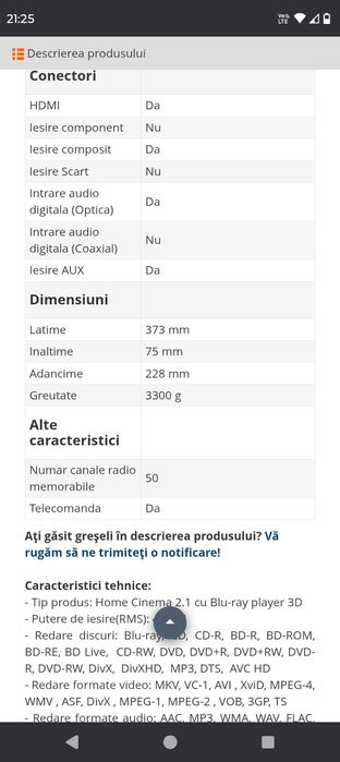 Vând sistem home cinema
