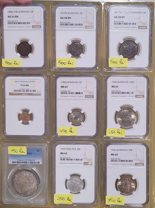 Monede Romania Gradate NGC Carol l,Carol ll,Mihai l bani vechi bancnote