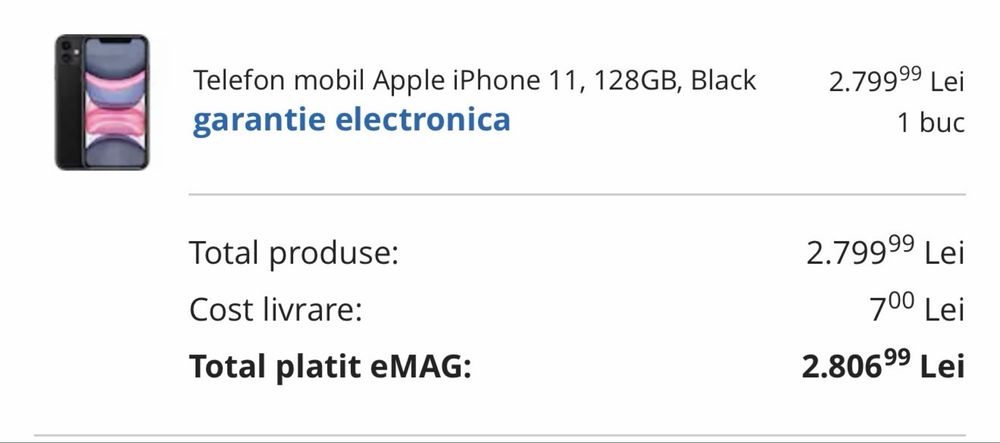 iPhone 11 Black – 128 GB – Aspect excelent – pret negociabil