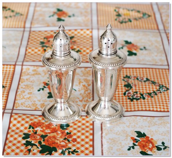 Антикварный набор соль/перец, серебро 925 пробы, США, клеймо, 12 см.