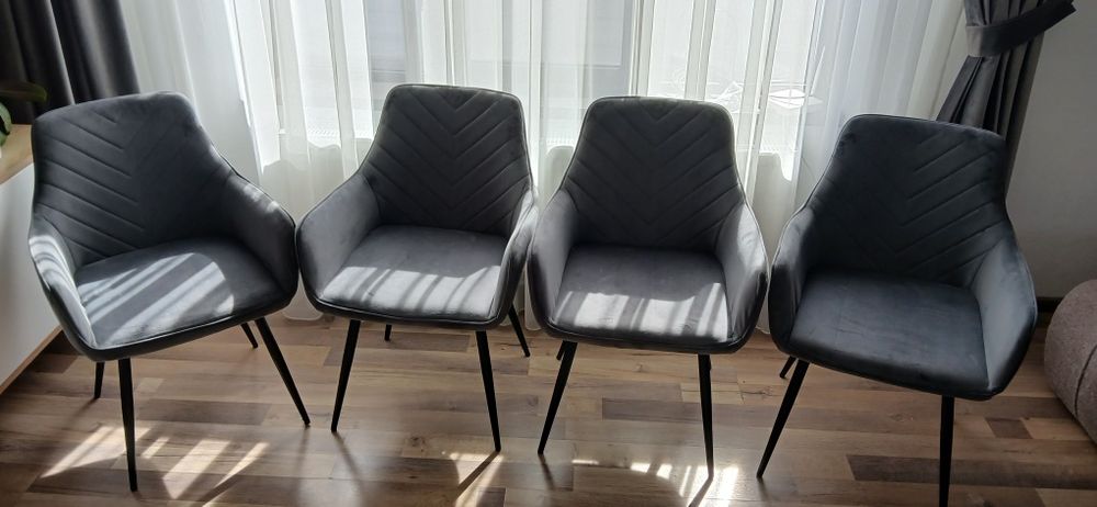 Set 4 scaune catifea gri/Grey  picioare metalice