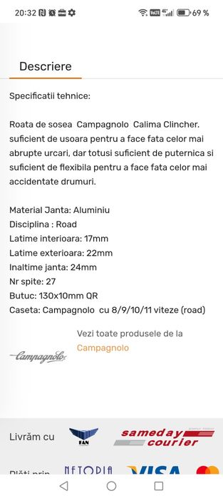 Roata spate Campagnolo Calima 28 black