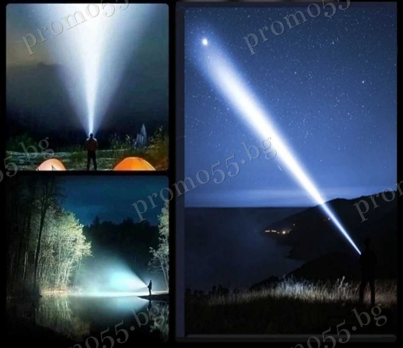 Алуминиев Акумулаторен Фенер с Лазерен Лъч в Четири Цвята