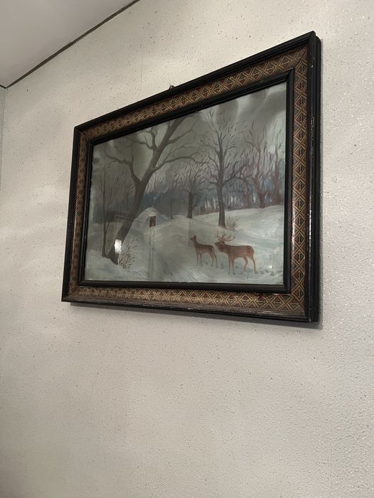 Tablou – Peisaj de iarnă cu cerbi