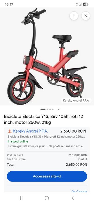 Bicicletă electrică E-Wheels