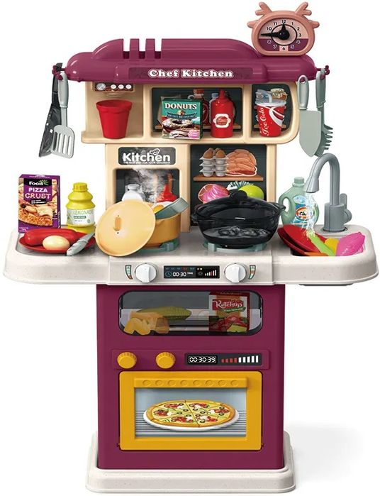 Bucatarie copii cu circuit apa real, cuptor, plita, 64 piese Violet