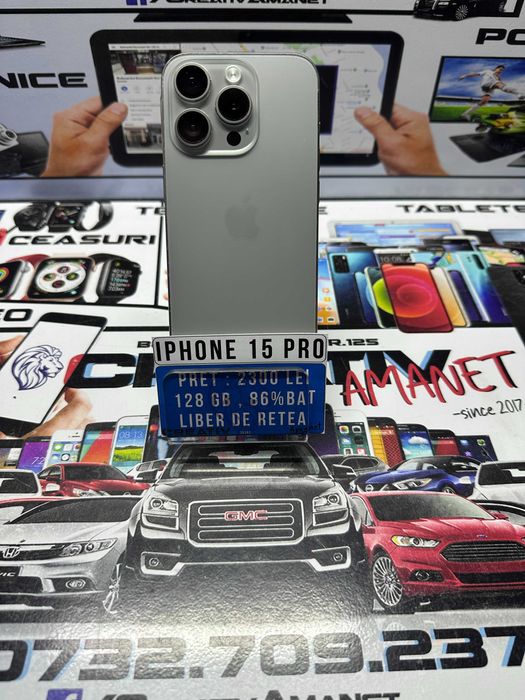 Iphone 15 Pro/128 GB/86% BAT-693 cicluri/Liber de retea/CreativAmanet