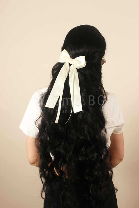 Дълга черна къдрава лейс фронт перука Одри