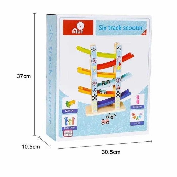 Pista cu 4  masinute, KOMAZI®, traseu cu 6 rampe, multicolor