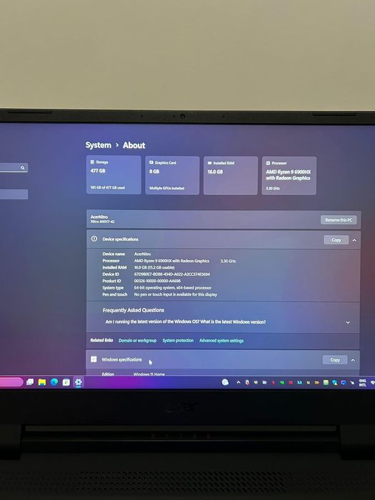 Acer Nitro 5 - RYZEN 9 / RTX 3070TI 8GB / 16GB RAM / 165hz / 17.3 inch