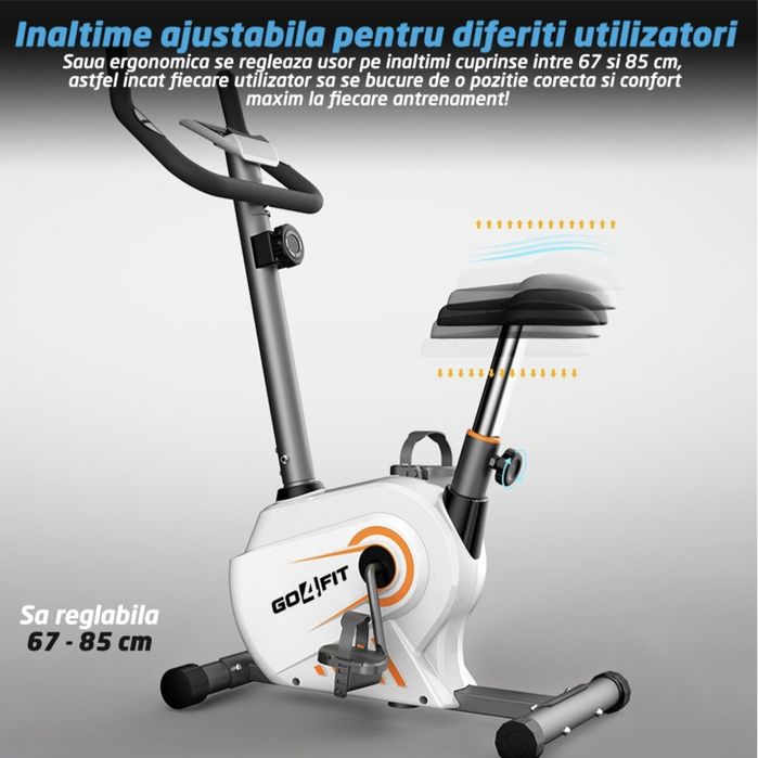 Bicicleta Magnetica Fitness GO4FIT®, Model GF100, Volanta 3 kg, 8 Niveluri Intensitate, Greutate Maxima 130 kg