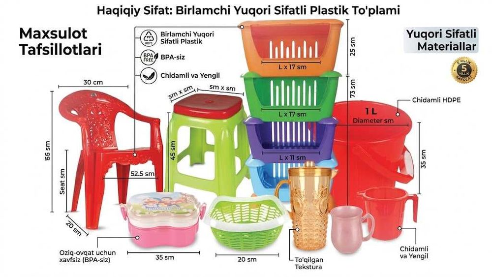 Sifatli Yelim Idishlar va stol stullar