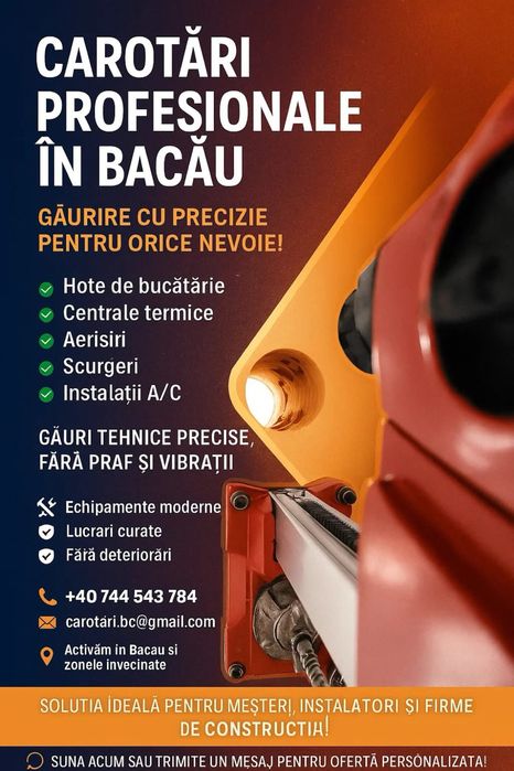 Gaură hotă, centrală, aer condiționat A/C, șemineu, scurgere, aerisire, recuperator de caldură, etc.