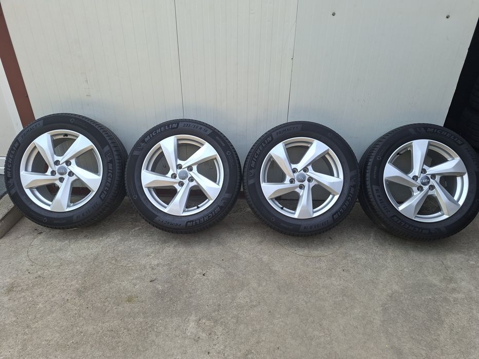 Set jante din aluminiu originale r18 / Audi Vw Skoda Seat MG / echipate cu anvelope de vara 235 55 r18 Michelin / 5x112