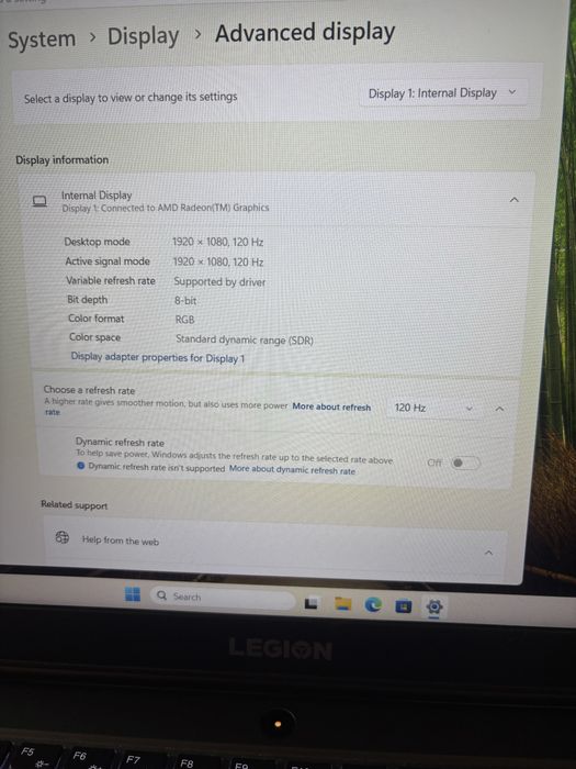Laptop Lenovo Legion ryzen7 4800H, 16 RAM, 120HZ, gtx 1650ti