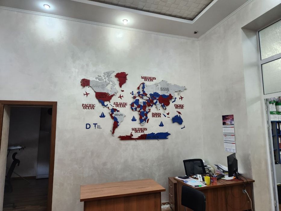 3D ёғоч девор картаси. Карта мира, Жахон харитаси,  3D декор.