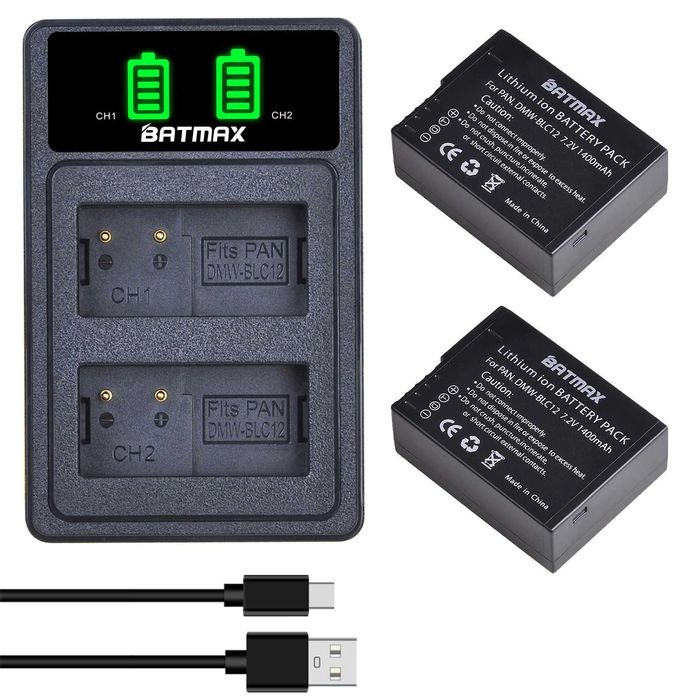 Set 2 acumulatori DMW-BLC12 + incarcator Panasonic FZ200 FZ300 G7 GX8