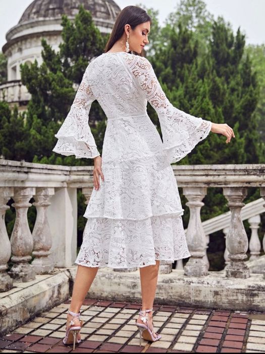Бяла дантелена рокля Shein