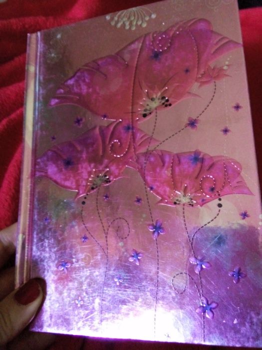 Agenda lux ROZ FUCSIA cu MACI argintiu jurnal magie pagini argintii