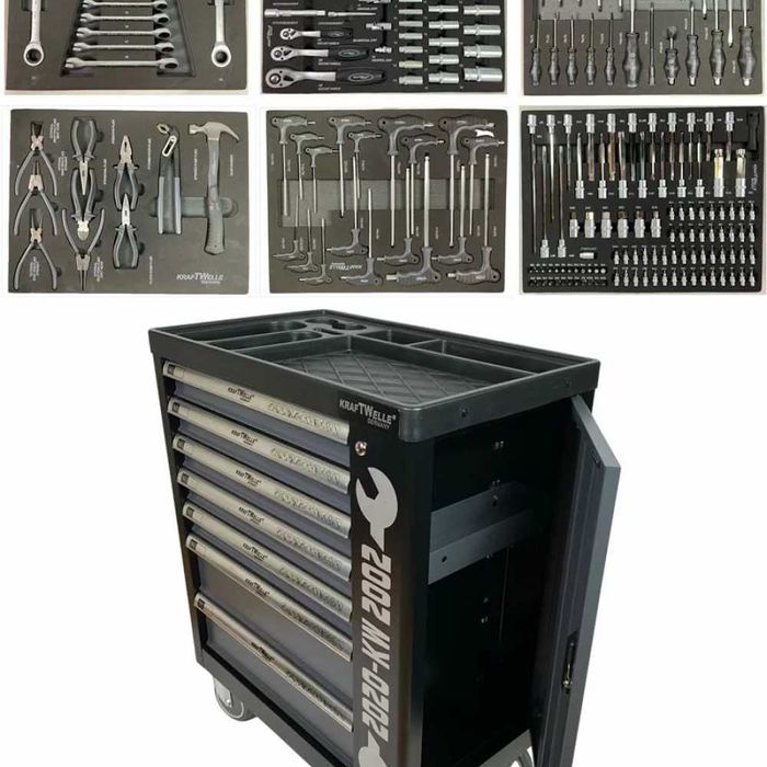 Шкаф с инструменти KraftWelle със 7 чекмеджета – 6 пълни