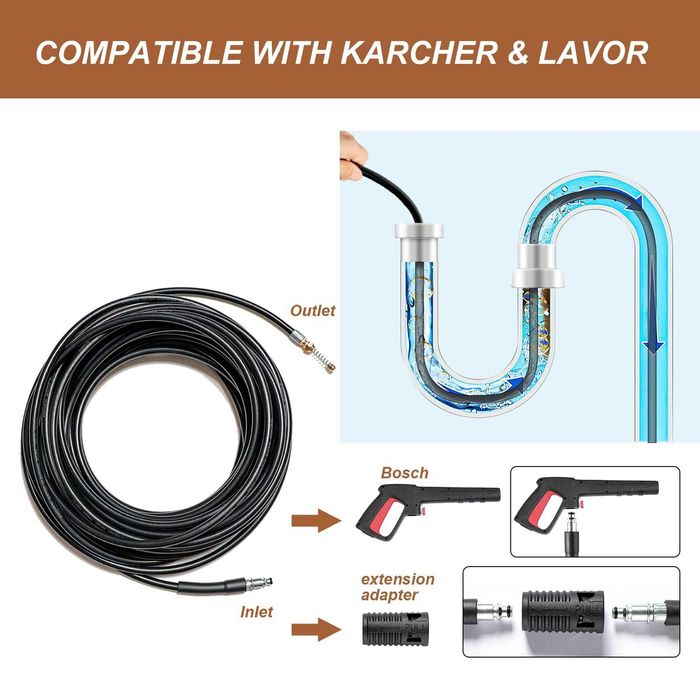 Маркуч за почистване на канализационни тръби за водоструйка 20M 10m