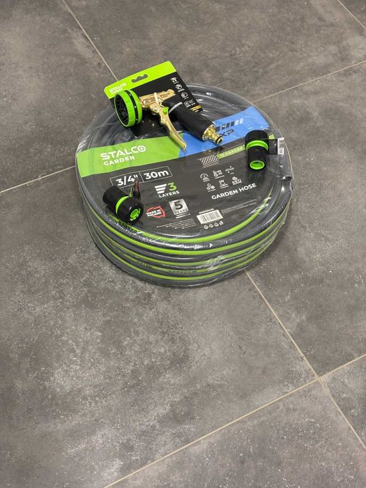 Set Complet Furtun Grădină 3/4" 30m STALCO GARDEN + Pistol Alamă 8 Funcții
