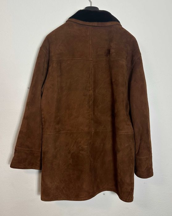 Palton Burberrys maro scurt shearling jachetă din piele groasă de iarnă cojoc de blana (Bust 62cm)