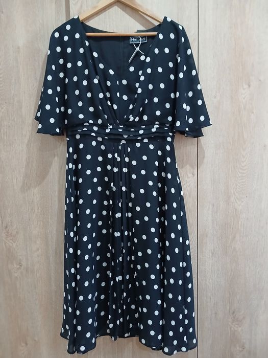 Rochie neagra cu buline, vaporoasa, 42/XL, DyFashion